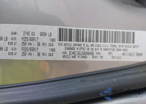 2016 Chrysler Town & Country Touring из США, поврежденный, VIN 2C4RC1BG1GR206426